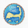 Nantucket Canvas ~  Cape Cod Map of the New England Coast on 18 mesh 4.25" Round Hand Painted Needlepoint canvas by MBM Designs