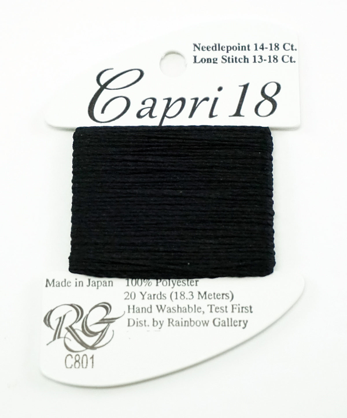CAPRI 18 ~ Stitching Fiber Black #C801 20 Yd. Single Ply Needlepoint Thread by Rainbow Gallery