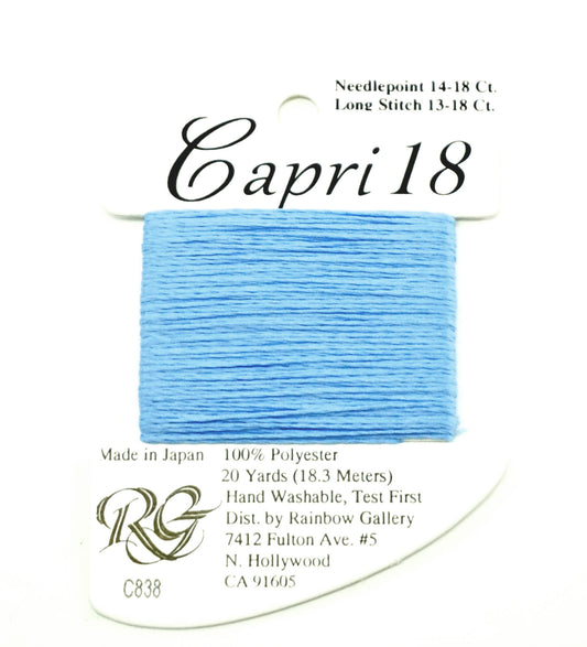 CAPRI 18 ~ Stitching Fiber Malibu Blue #C838 20 Yd. Single Ply Needlepoint Thread by Rainbow Gallery
