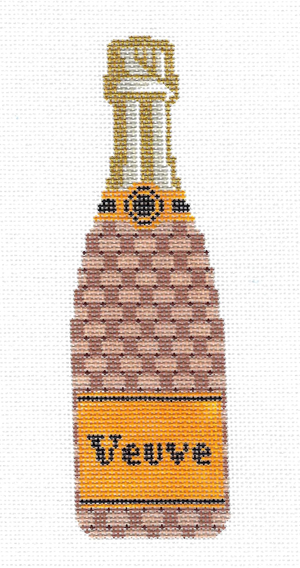 "Veuve" Champagne Bottle in a Basketweave Pattern 18 Mesh handpainted Needlepoint Ornament Canvas by C'ate La Vie