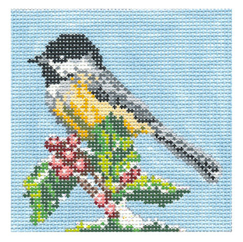 Bird ~ Chickadee Bird 4.75" Square 13 Mesh handpainted Needlepoint Canvas by Needle Crossings