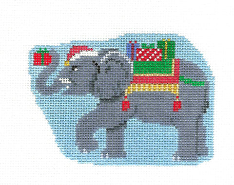 Christmas Elephant in a Santa Hat with Gifts handpainted Needlepoint Canvas by Susan Roberts