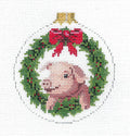 Piggy in a Christmas Wreath Ornament 18 Mesh handpainted  Needlepoint Ornament Canvas by Susan Roberts