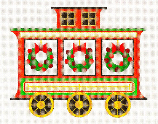 Christmas Train ~ Christmas Train Caboose handpainted 18 Mesh Needlepoint Canvas by Raymond Crawford