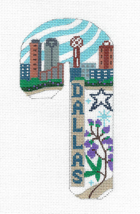 Candy Cane ~ DALLAS, TEXAS  LG. Candy Cane Ornament HP Needlepoint Canvas from Danji Designs