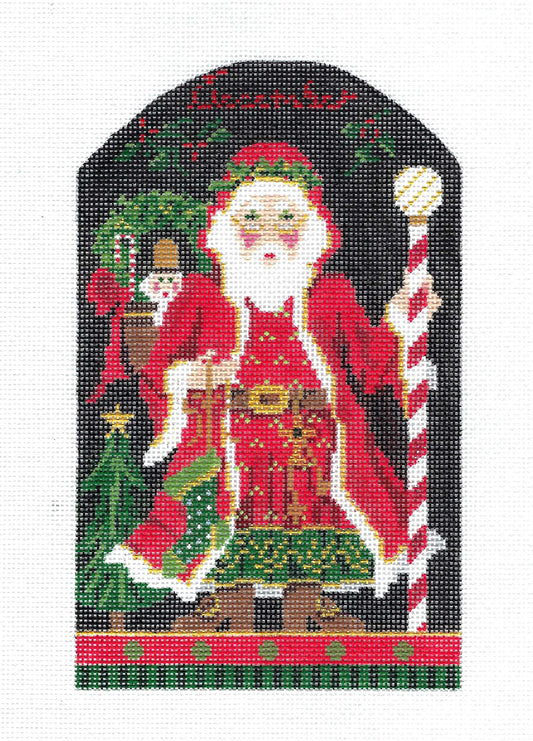 CHRISTMAS ~ December Father Christmas & STITCH GUIDE SET handpainted 18 Mesh Needlepoint Canvas by Kelly Clark