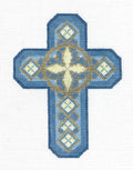 Cross ~ DIAMOND & LEAF  6" CROSS  handpainted 18 Mesh Needlepoint Ornament Canvas from Susan Roberts