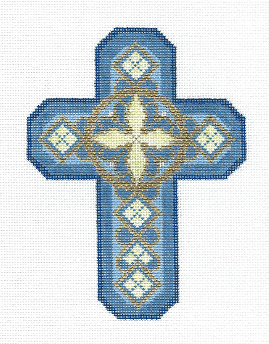 Cross ~ DIAMOND & LEAF CROSS  handpainted 18 Mesh Needlepoint Ornament Canvas from Susan Roberts