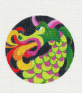 Fire Breathing Green DRAGON  handpainted 18 Mesh 4" Rd. Needlepoint Ornament Canvas by Raymond Crawford