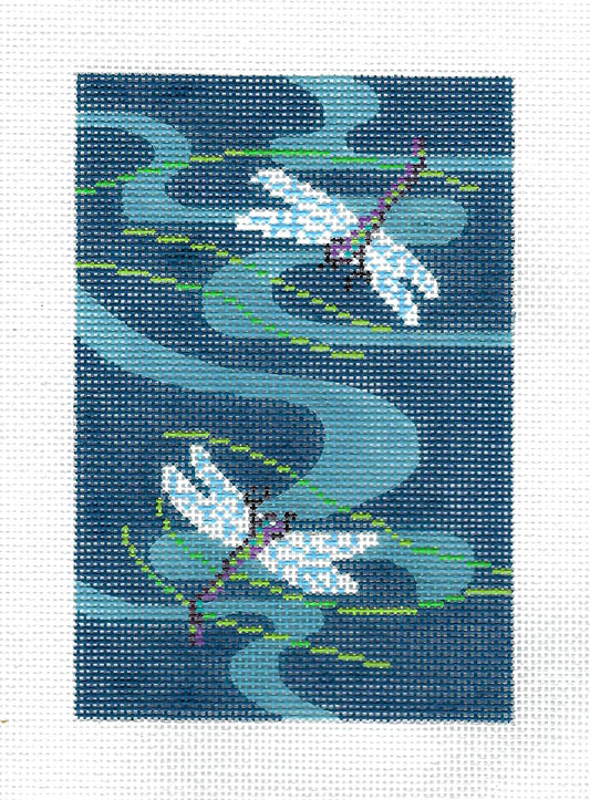 Insert ~ "Two Dragonflies over Water" handpainted Needlepoint Canvas BC size Insert by LEE