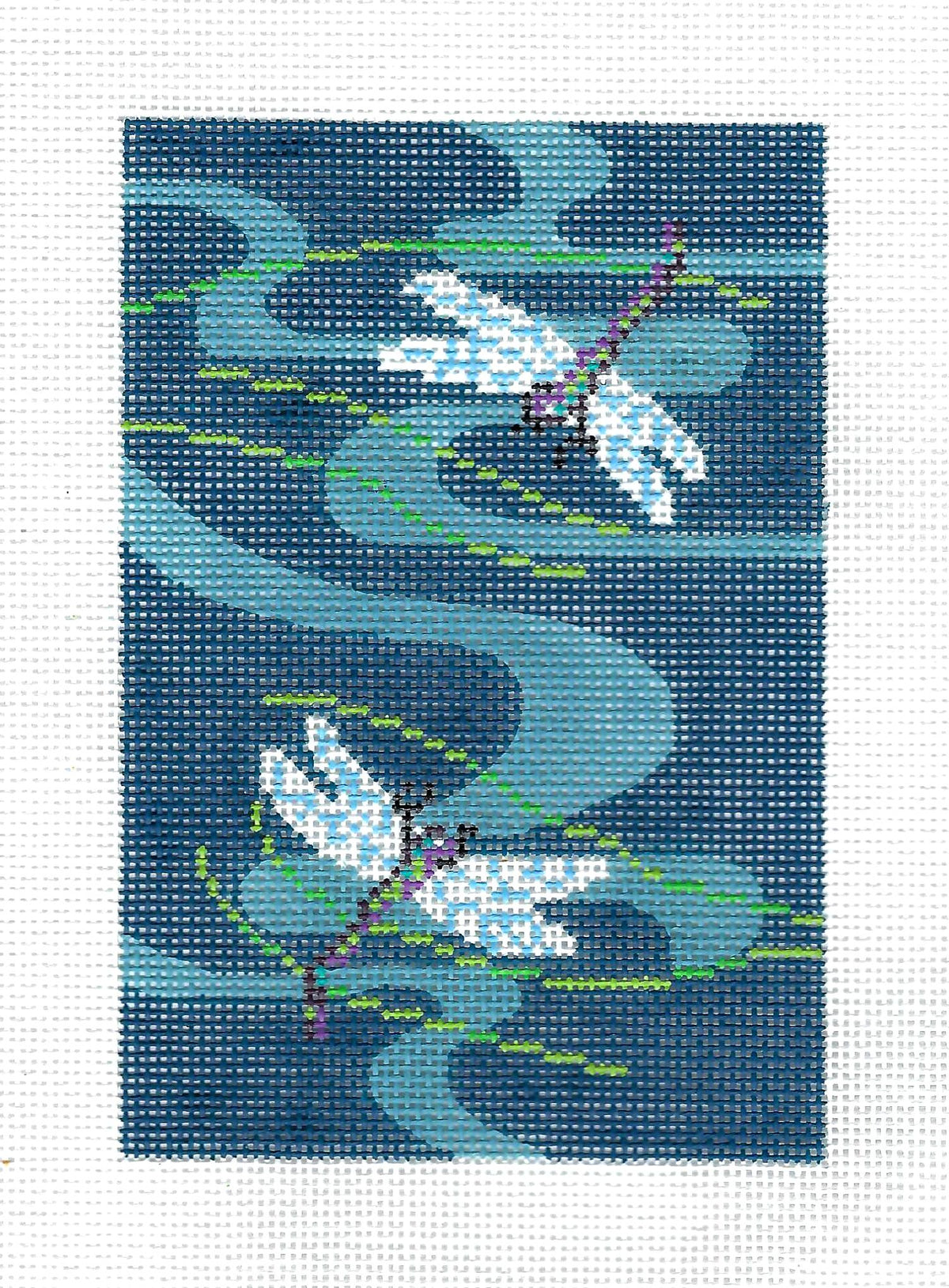 Insert ~ "Two Dragonflies Over Water" handpainted Needlepoint Canvas BC Insert by LEE
