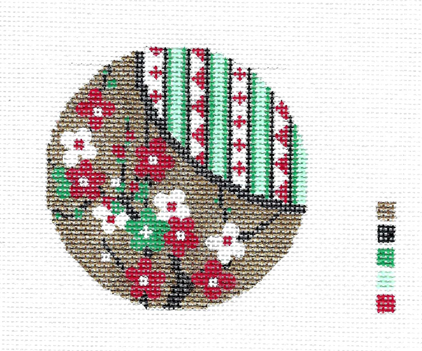 3" Round ~ *EXCLUSIVE* Florals on Metallic Gold w/ Stripes handpainted 3" 18 Mesh Needlepoint Canvas by LEE