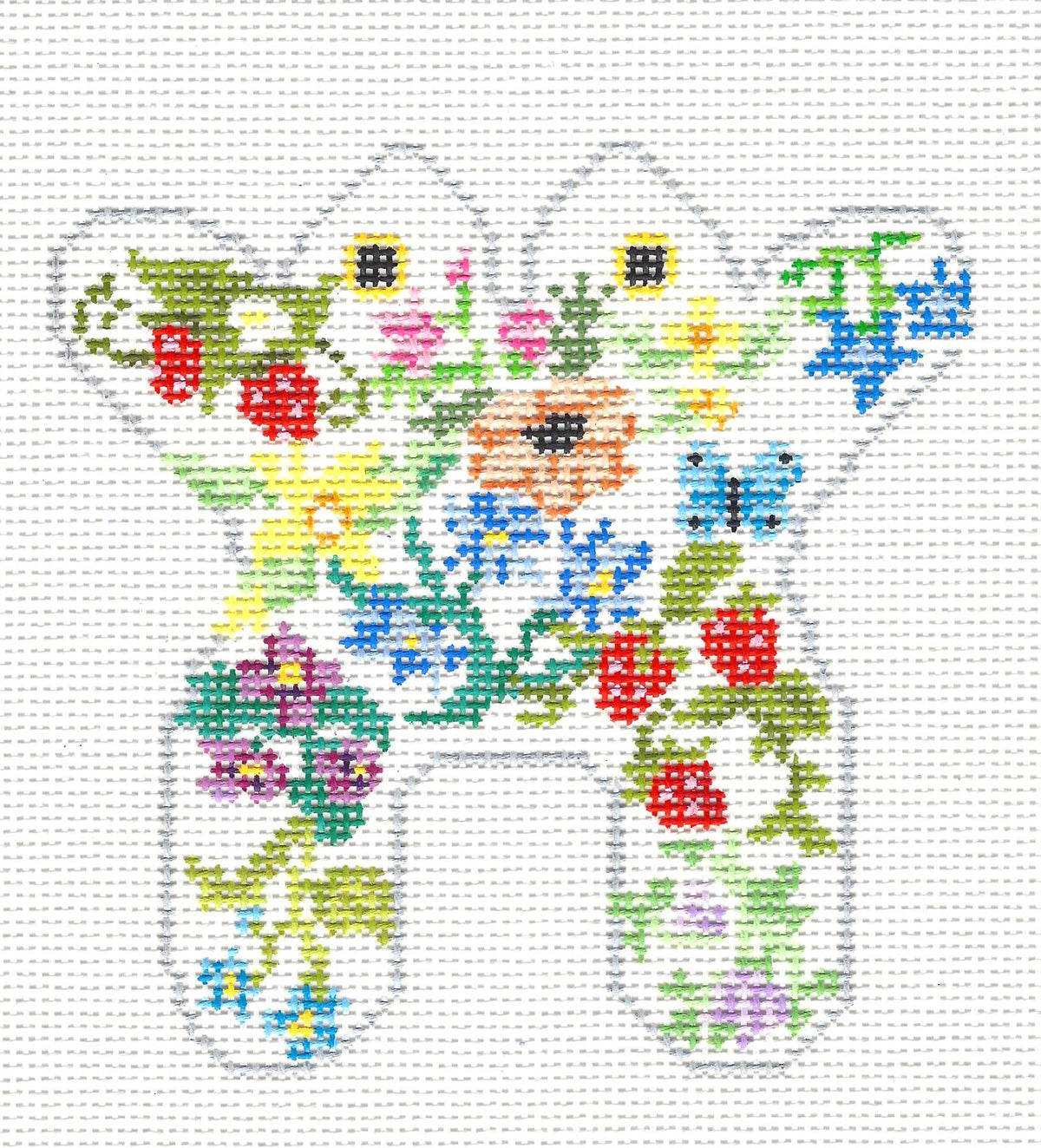 Edie & Ginger ~ Wildflowers FROG 3-D Ornament or Frame Weight 13 Mesh handpainted Needlepoint Canvas