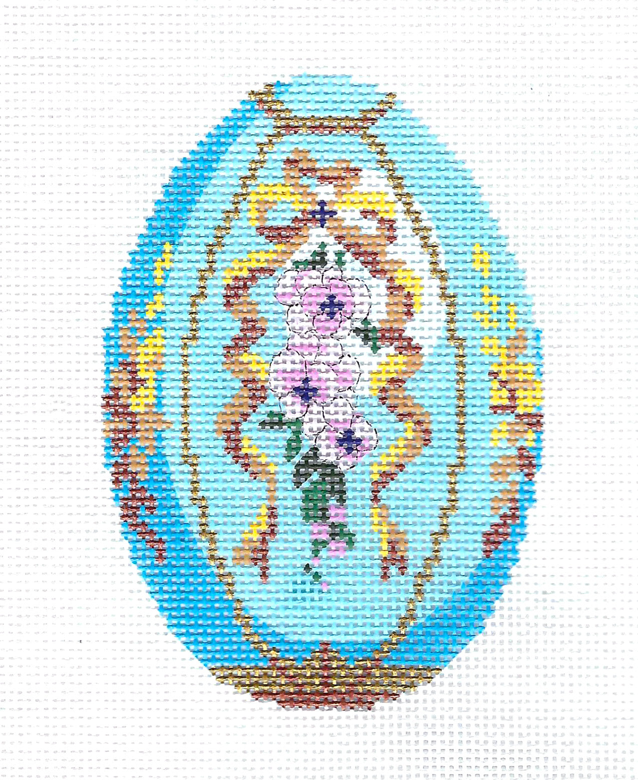 Faberge Egg ~ Elegant Aqua Blue Jeweled Floral Egg 18 mesh handpainted Needlepoint Canvas or Ornament by LEE