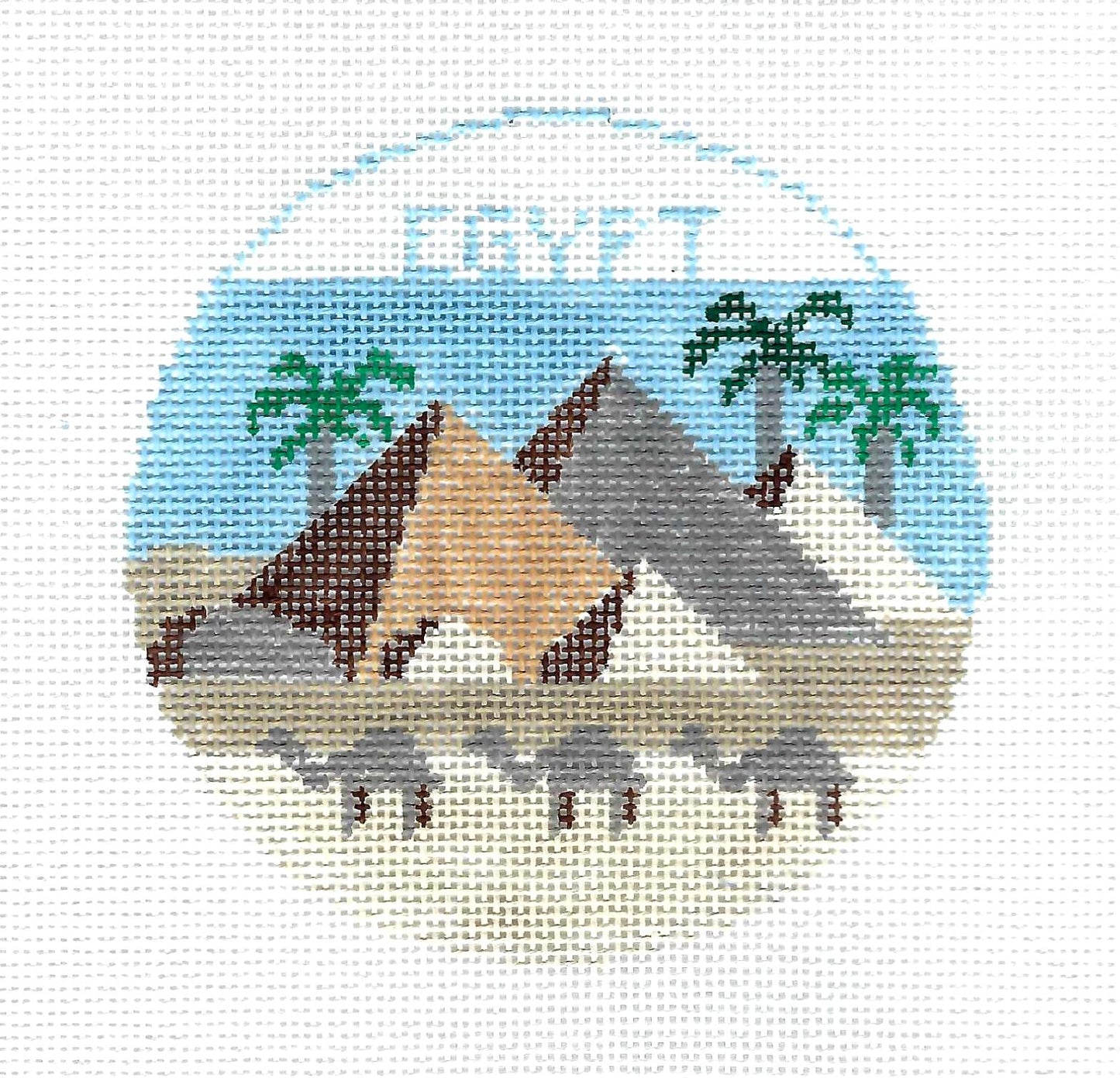Travel Round ~ COUNTRY of EGYPT  4" Rd. 18 mesh handpainted Needlepoint Canvas Ornament by Kathy Schenkel