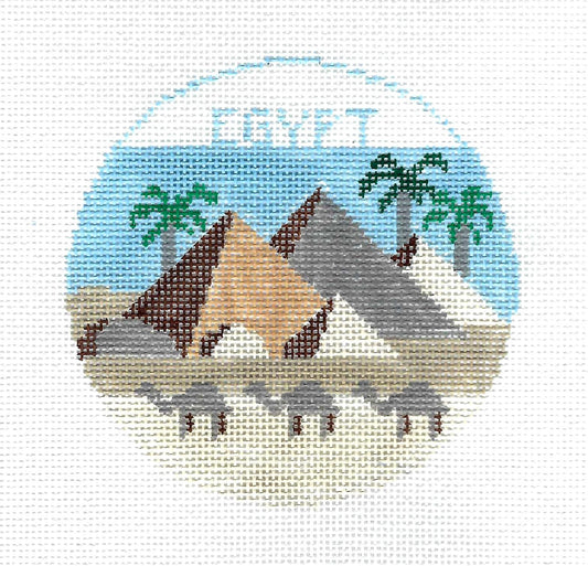 Travel Round ~ COUNTRY of EGYPT  4" Rd. 18 mesh handpainted Needlepoint Canvas Ornament by Kathy Schenkel