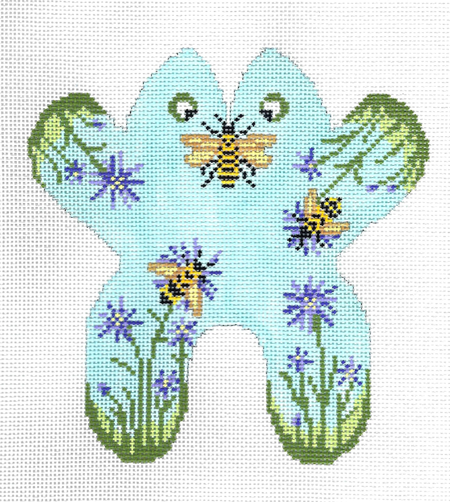 Bumblebee & Floral Small Frog on 13 Mesh handpainted 3-D Needlepoint Canvas by Needle Crossings