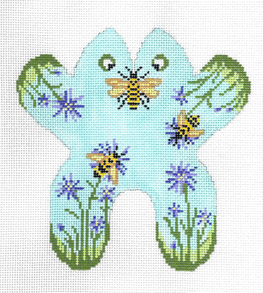 Bumblebee & Floral Small Frog on 13 Mesh handpainted 3-D Needlepoint Canvas by Needle Crossings
