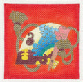 Oriental Fan on a Red Background handpainted Needlepoint Ornament Canvas by dede