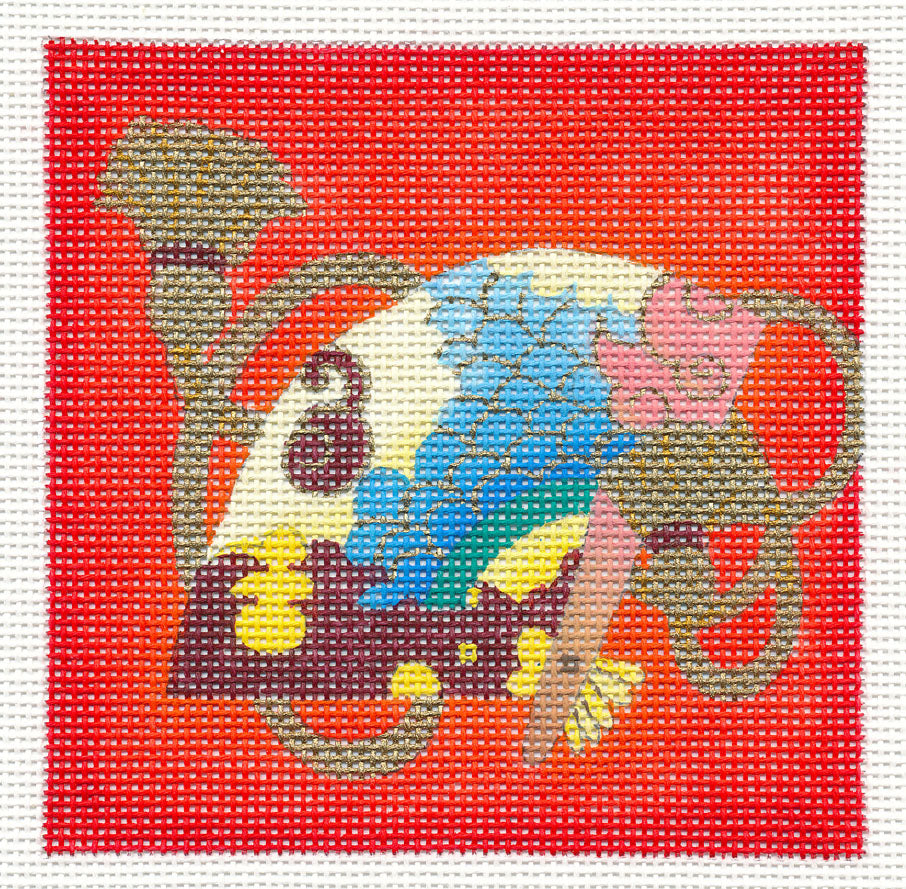 Oriental Fan on a Red Background handpainted Needlepoint Ornament Canvas by dede