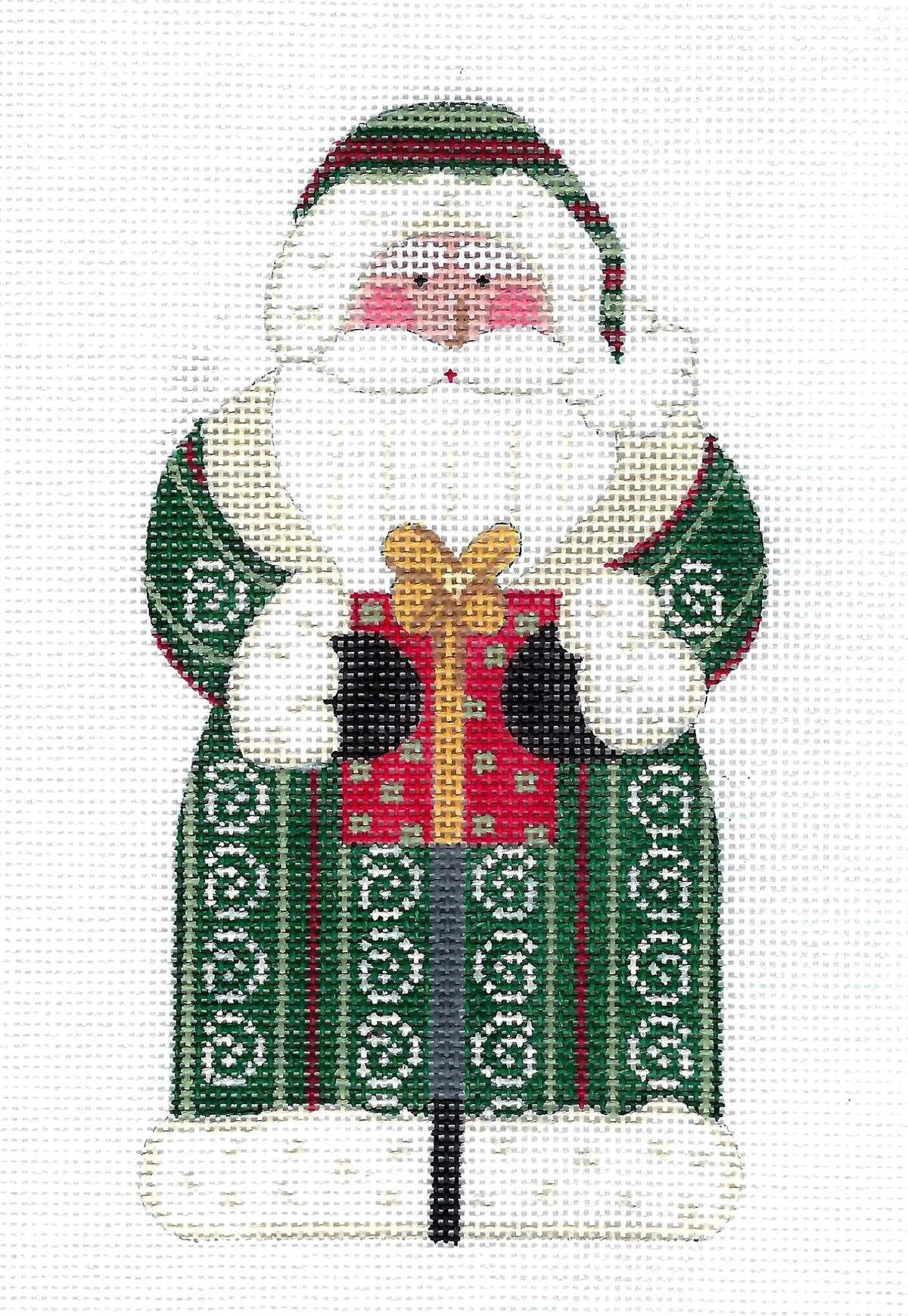 Father Christmas in Green Handpainted 18 Mesh Needlepoint Canvas by CH Designs from Danji