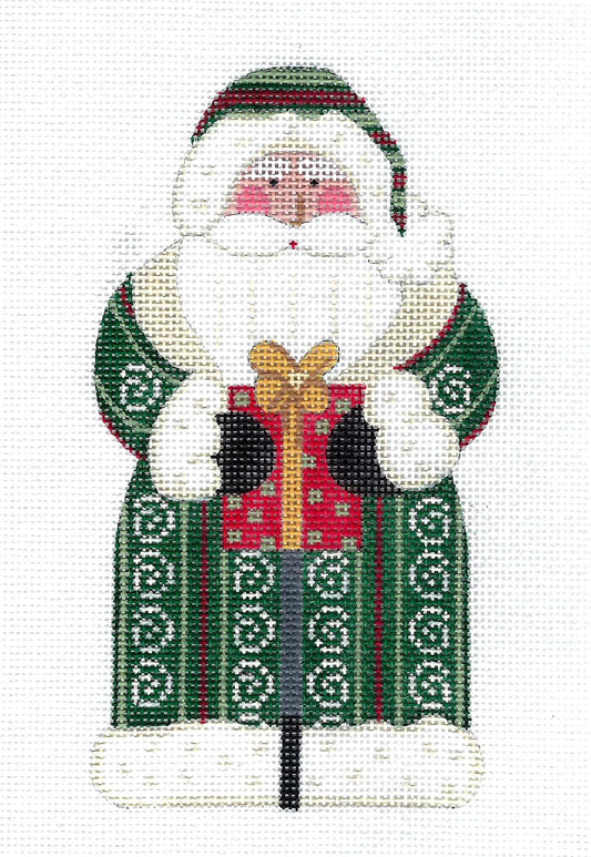 Father Christmas in Green Handpainted 18 Mesh Needlepoint Canvas by CH Designs from Danji