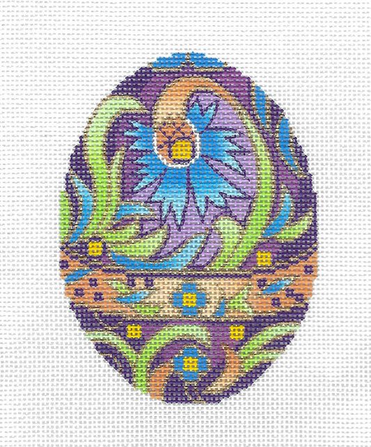 Faberge Egg ~ Jeweled Floral Purple & Metallic Gold EGG 18 mesh handpainted Needlepoint Canvas by LEE