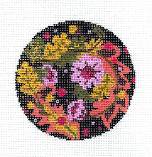 Floral Equinox handpainted Needlepoint 4" Ornament Canvas by Abigail Cecile from PLD