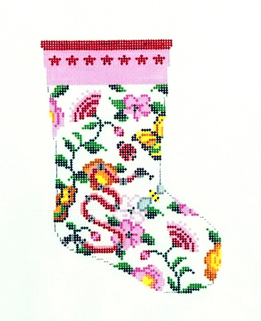 Mini Stocking ~ Floral Meadow Mini Stocking Design handpainted Needlepoint Canvas by C'ate La Vie