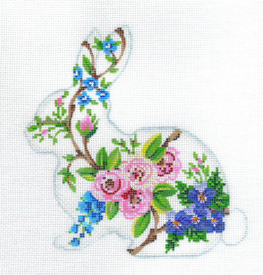 Rabbit ~ Large Floral Seated Bunny Rabbit Easter 18 mesh handpainted Needlepoint Canvas by Kelly Clark