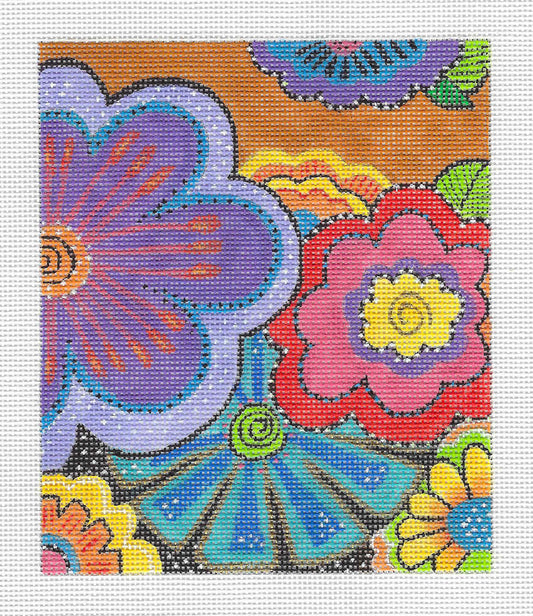 Laurel Burch ~ FLORAL FUN  18 Mesh handpainted Needlepoint Canvas & 6 Page BEADING & STITCH GUIDE  from Danji