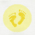 Baby Round ~ Baby Footprints in Sunshine Yellow 18 Mesh handpainted 3" Rd. Needlepoint Canvas by LEE