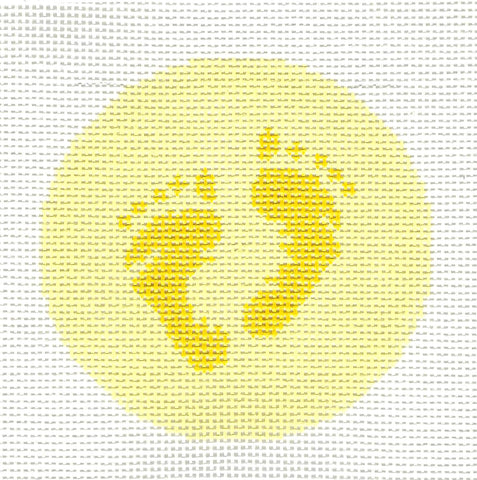 Baby Round ~ Baby Footprints in Sunshine Yellow handpainted 3" Rd. Needlepoint Canvas by LEE