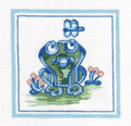 Hadley Pottery ~ FROG IN THE GARDEN  5"Square  handpainted 18 Mesh Needlepoint Canvas by Silver Needle