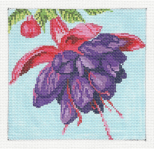 Floral ~ Pink & Purple FUCHSIA Blossom 5" Sq. handpainted 18 mesh Needlepoint Canvas by Needle Crossings
