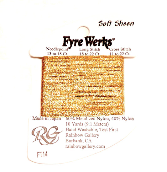 FYRE WERKS Sparkling Fiber #14 "Gold" Metallic Needlepoint Thread by Rainbow Gallery