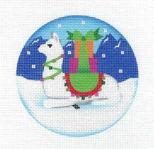 Round ~ Gift Llama with Christmas Gifts  4" Round 18 Mesh Handpainted Needlepoint Canvas by Pepperberry
