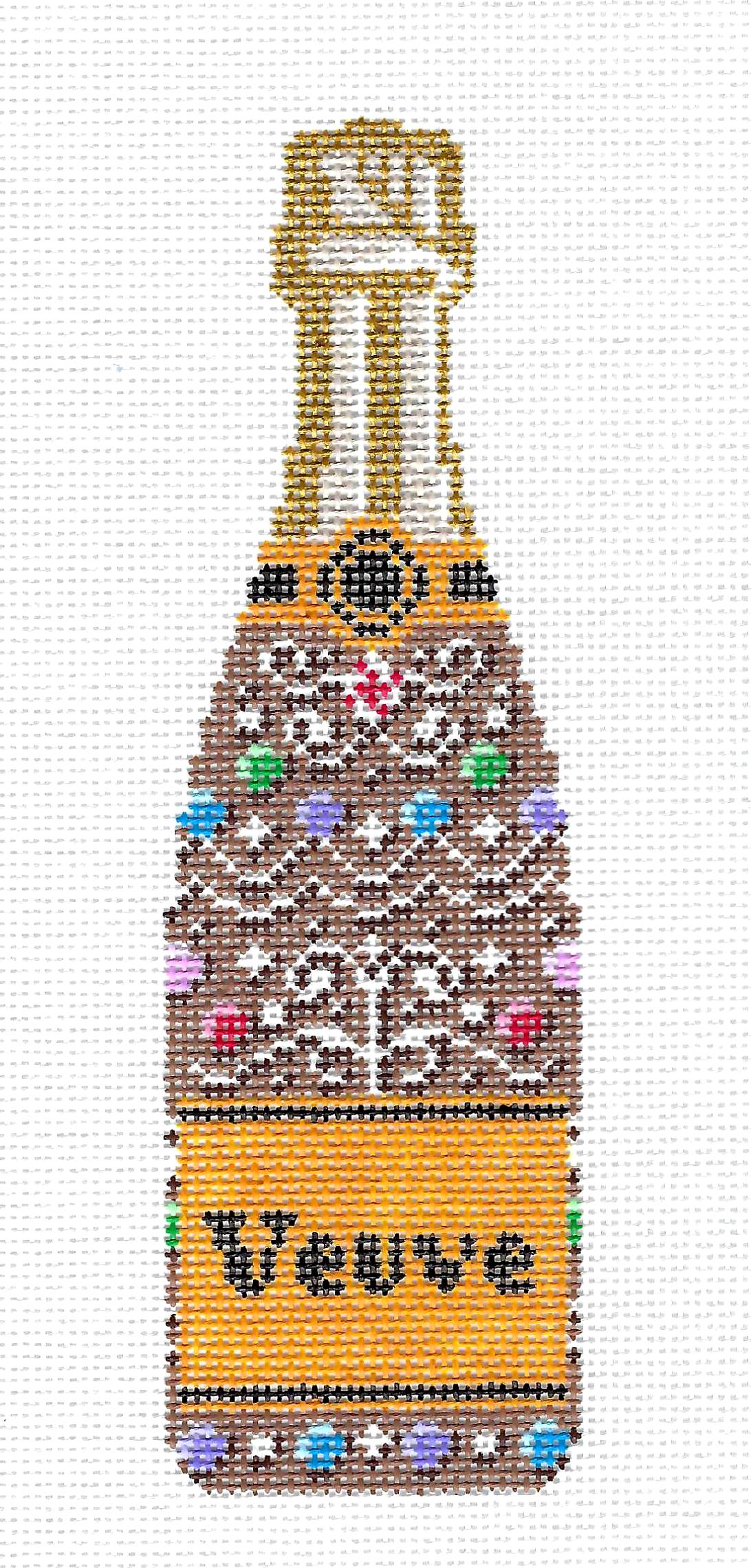 "Veuve" Champagne Bottle Gingerbread 18 mesh handpainted Needlepoint Canvas by C'ate La Vie