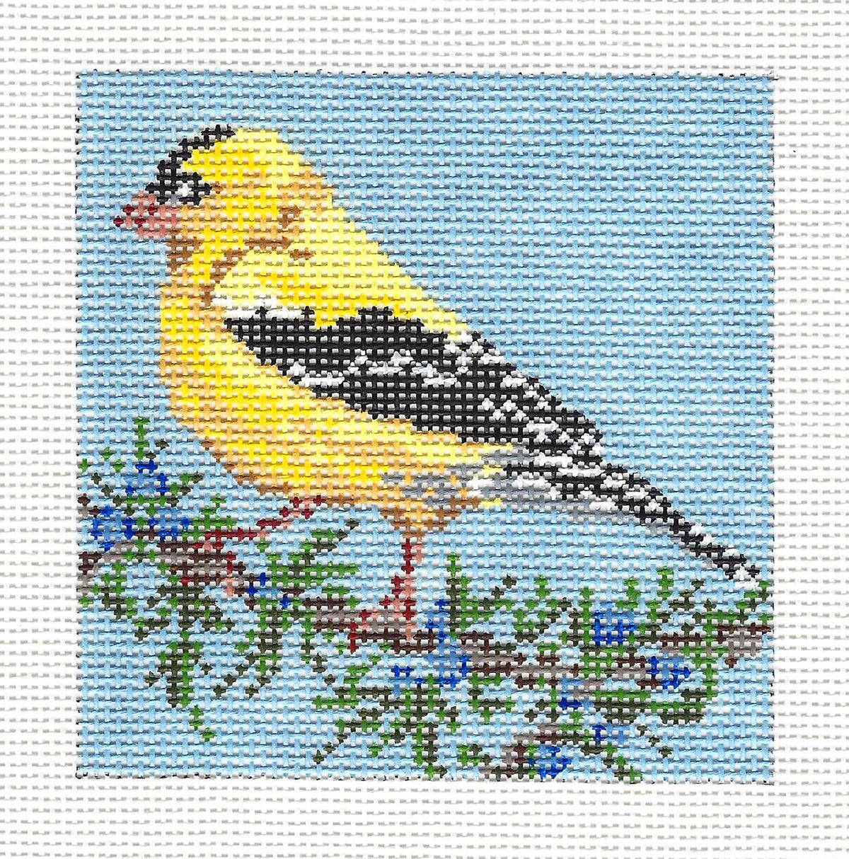 Bird ~ Goldfinch Bird 4.5" Square 13 Mesh handpainted Needlepoint Canvas by Needle Crossings