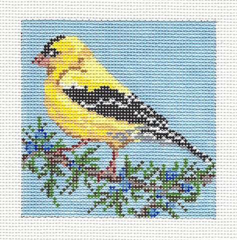 Bird ~ Goldfinch Bird 4.75" Square 13 Mesh handpainted Needlepoint Canvas by Needle Crossings