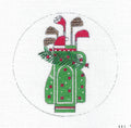Christmas ~ GOLF CLUBS & GOLF BAG Sports handpainted Needlepoint 4" Round 18 Mesh Canvas by Alice Peterson