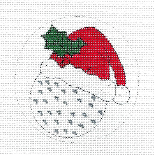 Sports ~ Golf Ball Wearing a Santa Hat Sports 4" Round Ornament HP needlepoint canvas by by Alice Peterson