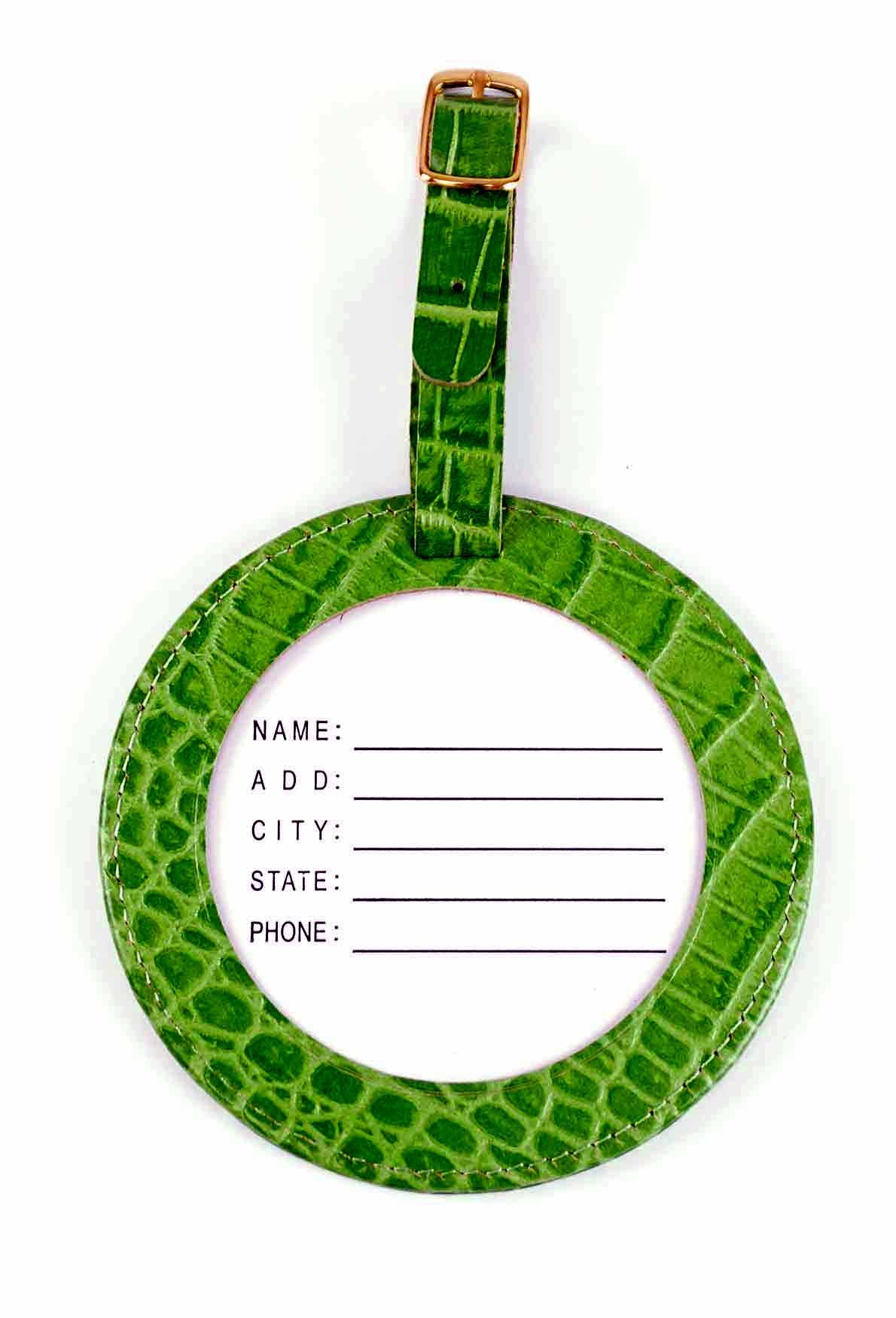 Accessory ~ LUGGAGE ID TAG Green textured Leather for 3" Round Needlepoint Canvas by LEE