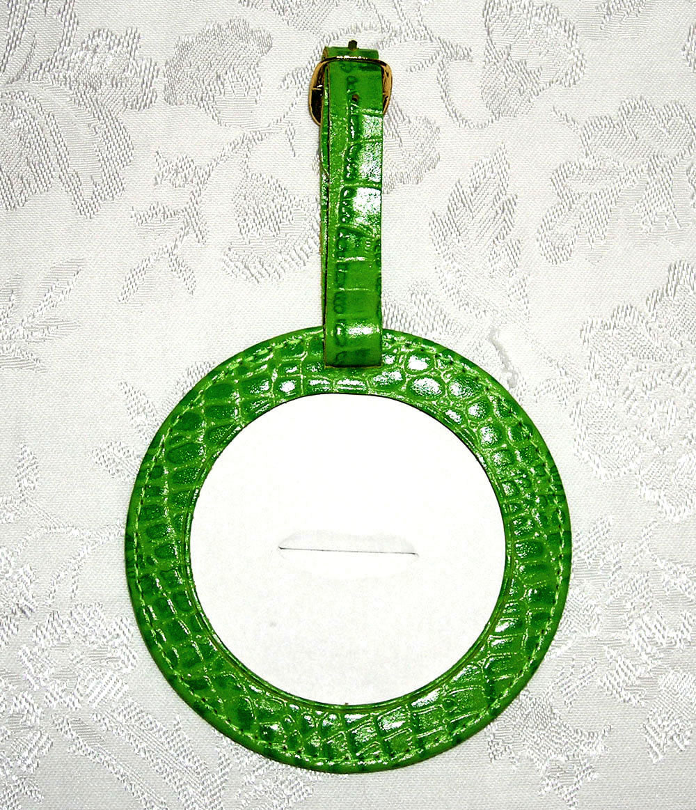 Accessory ~ LUGGAGE ID TAG Green textured Leather for 3" Round Needlepoint Canvas by LEE