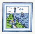 Hadley Pottery ~ Large LIGHTHOUSE, SHIP and COASTLINE handpainted  11" Square, 13 mesh Needlepoint Canvas by Silver Needle