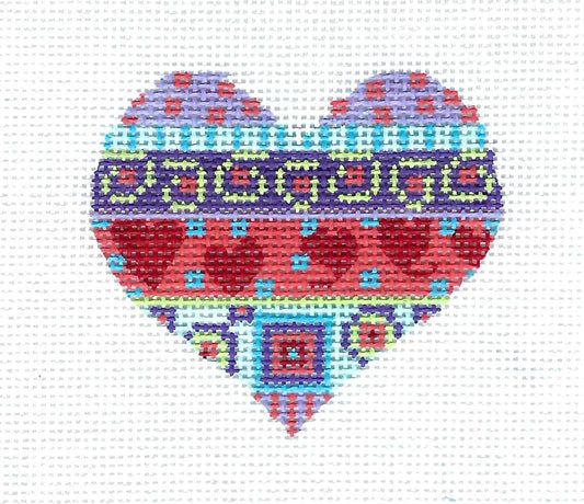 HEART ~ Heart with Red, Teal & Purple handpainted Needlepoint Ornament Canvas by CH Designs from Danji