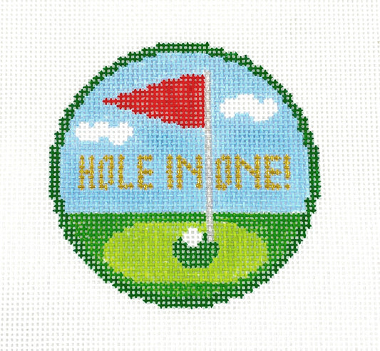 3" Round ~ Golfing " Hole in One "  18 Mesh 3" Round Ornament handpainted Needlepoint Canvas by Doolittle