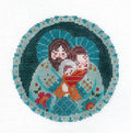 Holy Family ~ Mary, Joseph, and Jesus ~ Teal handpainted 18 Mesh 4" Rd. Needlepoint Canvas Ornament by Abigail Cecile