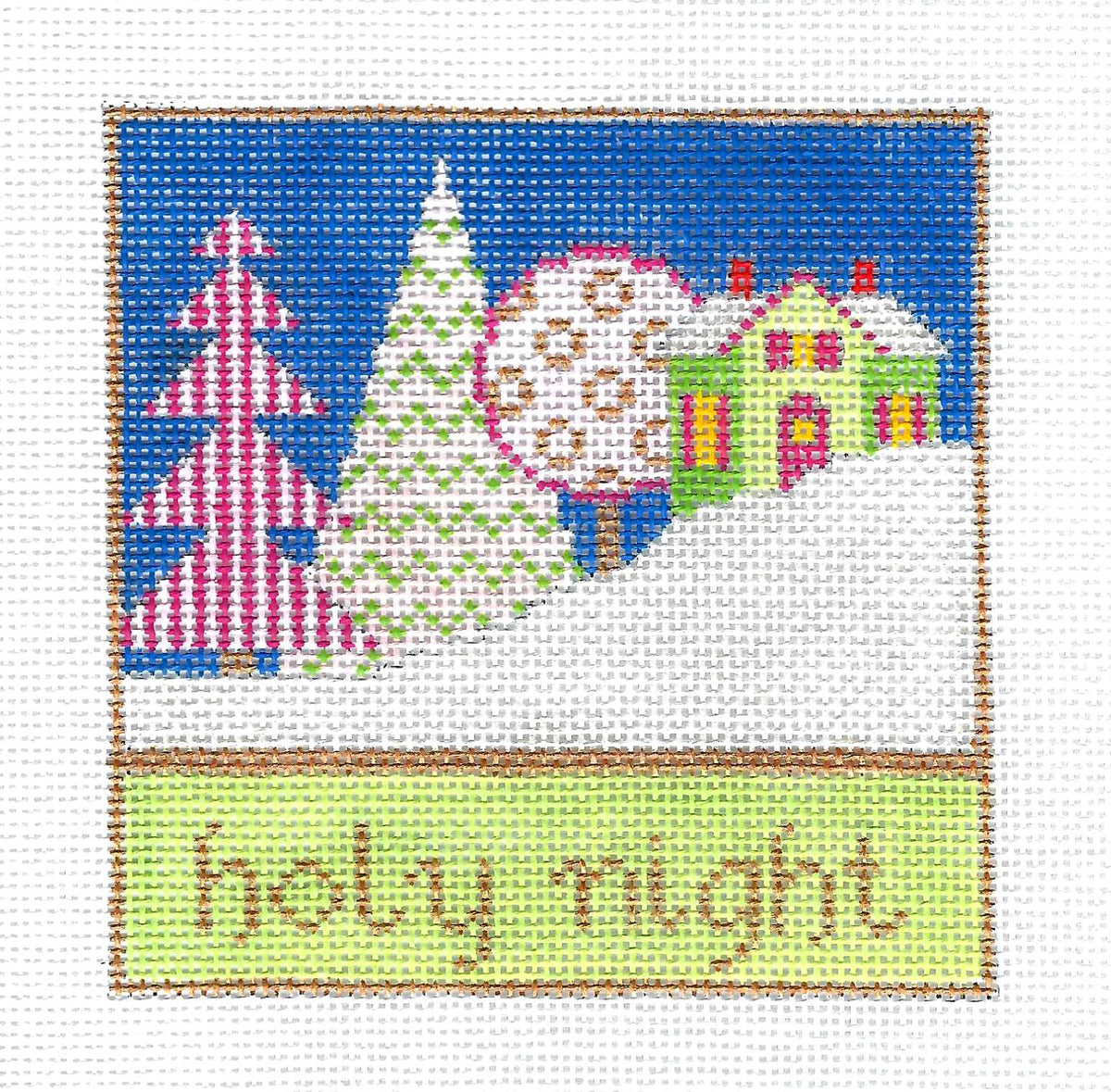 Christmas ~ "HOLY NIGHT" Scene 4" Square handpainted 18 Mesh Needlepoint Canvas Ornament by Eye Candy