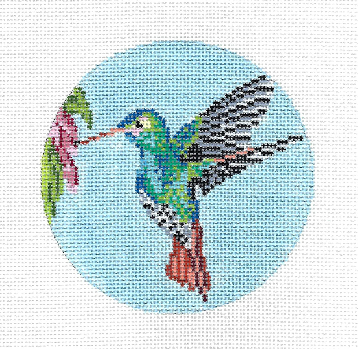 Bird Round ~ Elegant Rufous-Tailed Hummingbird 4" Round 18 Mesh handpainted Needlepoint Canvas by Needle Crossings
